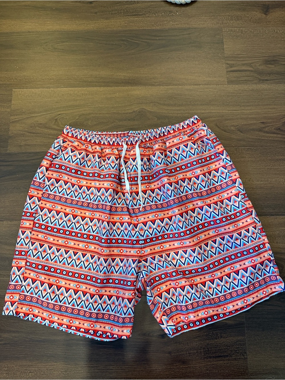 Men's Red Geometric Swim Shorts - Brand Unspecified